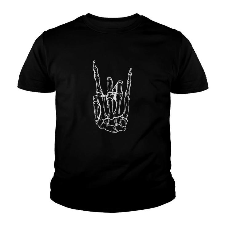 Rock Hand  Skeleton Rocking It Horns Tee Youth T-shirt