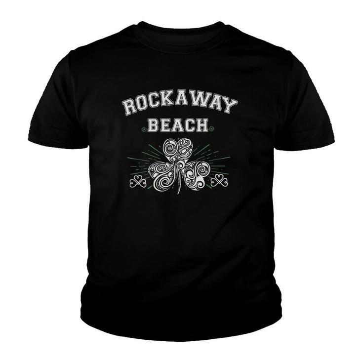 Rockaway Beach Queens Ny Irish Shamrock Distress Green Print Youth T-shirt