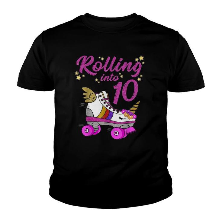 Rolling Into 10Th Birthday Unicorn Roller Skate Party Youth T-shirt