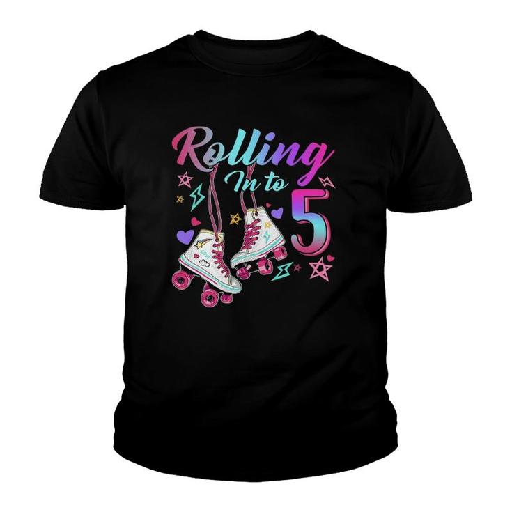 Rolling Into 5Th Birthday Roller Skates 5 Years Old Rolling Youth T-shirt