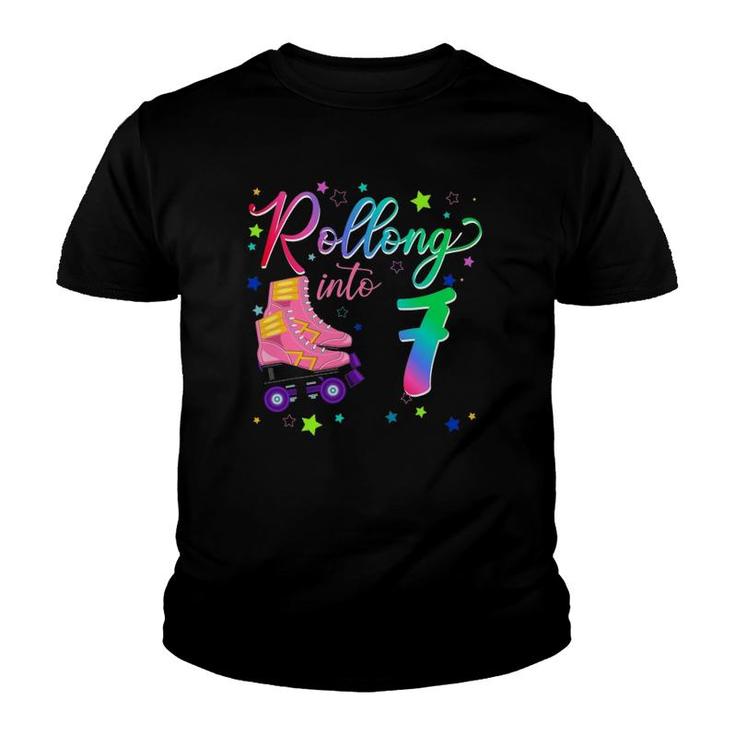Rolling Into 7 Years Old Birthday Roller Skate Youth T-shirt