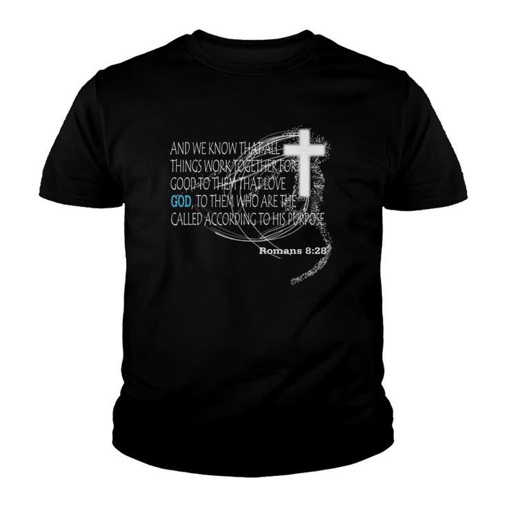 Romans 828 Christian Cross Youth T-shirt