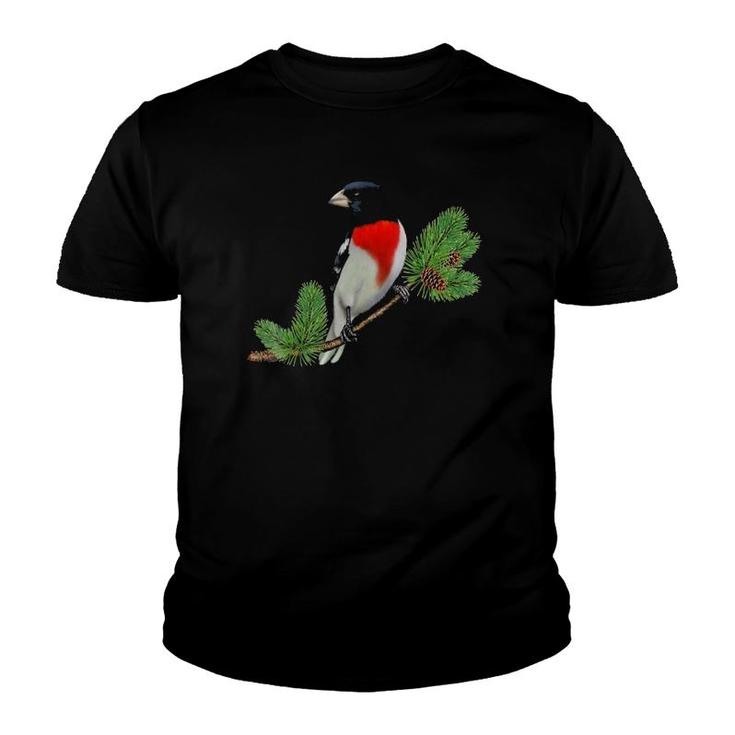 Rose-Breasted Grosbeak On Branch Birder & Bird Lover Gift Youth T-shirt