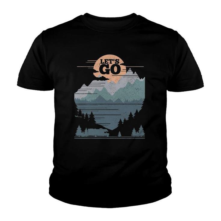 Rv Let's Go Road Trip Camping Vintage Camper Gift Youth T-shirt