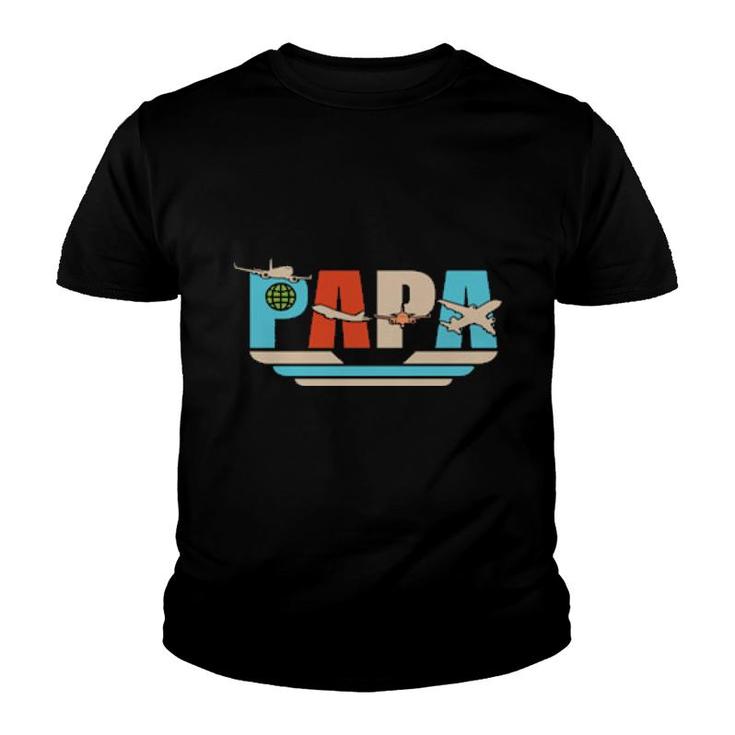 'S Papa Pilot Aviation Airman Aircraft Mechanics Dad  Youth T-shirt