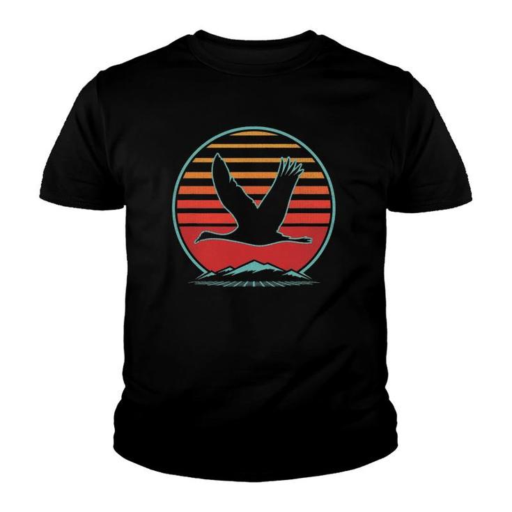 Sandhill Crane Bird Retro Vintage 80S Style Birding Gift Youth T-shirt