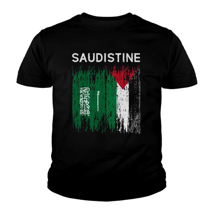 Saudi And Palestinian Flag Saudi Arabia And Palestine Unity Youth T-shirt