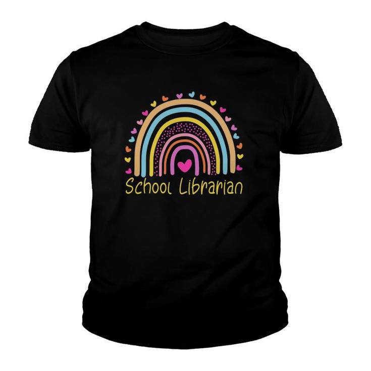 School Librarian Hearts Rainbow Gift Youth T-shirt