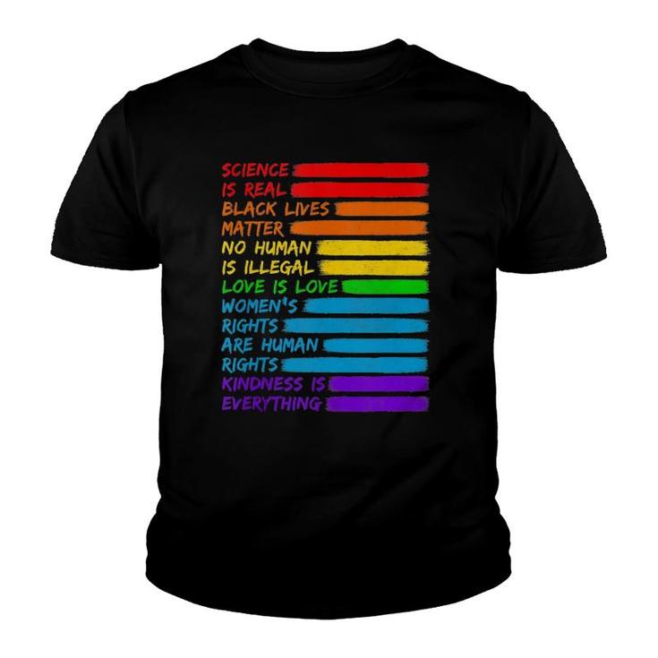 Science Is Real Black Lives Matter  Lgbt Rainbow Flag  Youth T-shirt