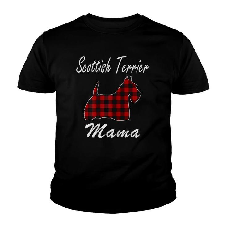 Scottish Terrier Gift, Scottish Terrier Mama Plaid Youth T-shirt