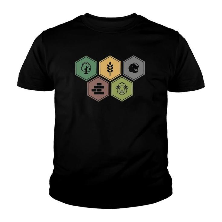 Settlers Board Game Inspired Minimalist Hex Design Youth T-shirt