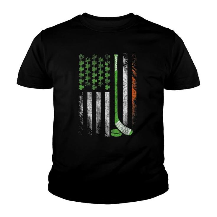 Shamrock Irish American Flag Ice Hockey St-Patrick's Day Youth T-shirt