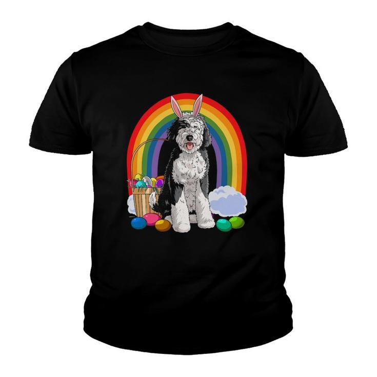 Sheepadoodle Happy Easter Eggs Bunny Dog Youth T-shirt