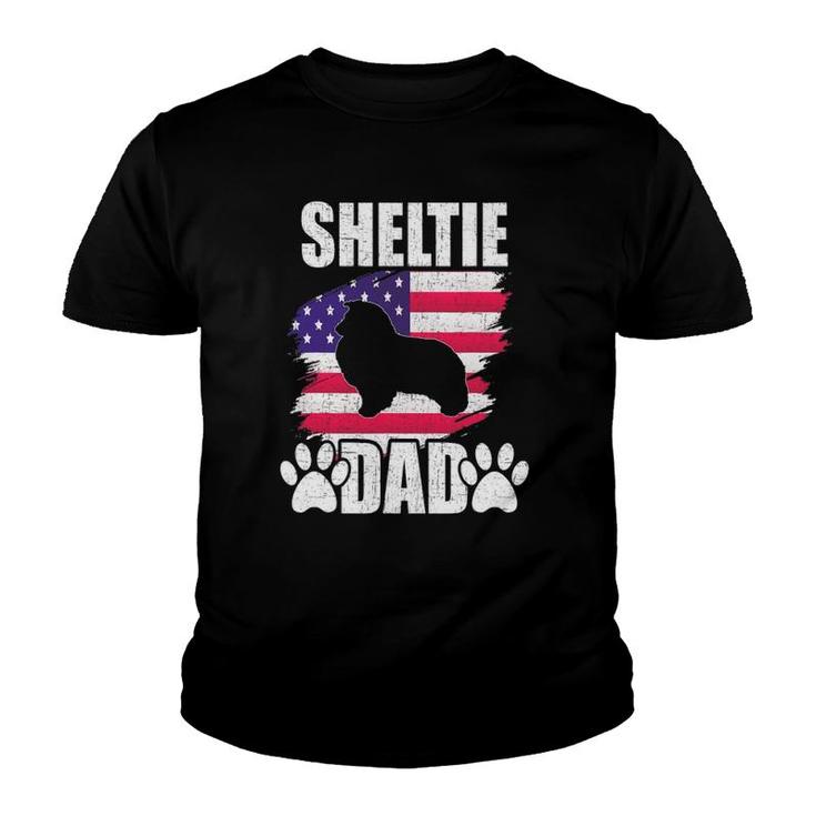 Sheltie Dad Dog Lover American Us Flag Youth T-shirt