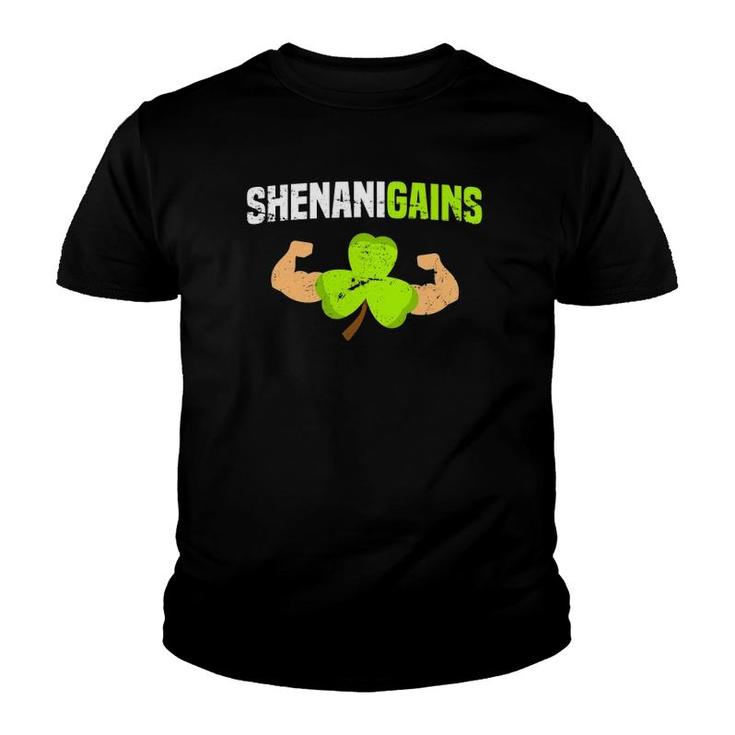 Shenanigains St Patrick's Day Workout Gym Gains Lift Youth T-shirt
