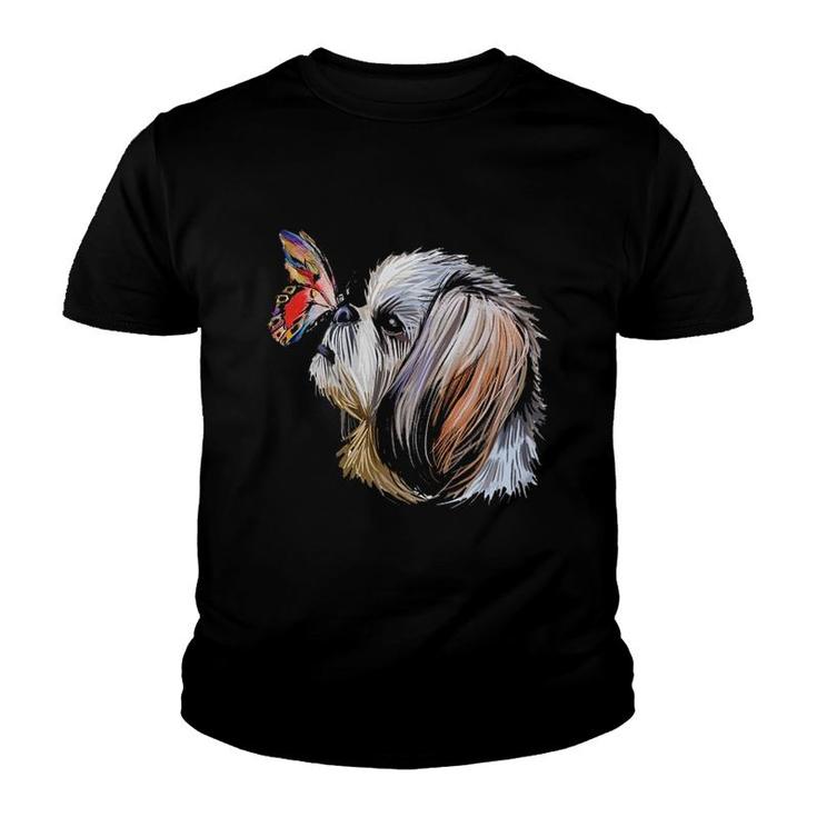 Shih Tzu With Butterfly Art Youth T-shirt