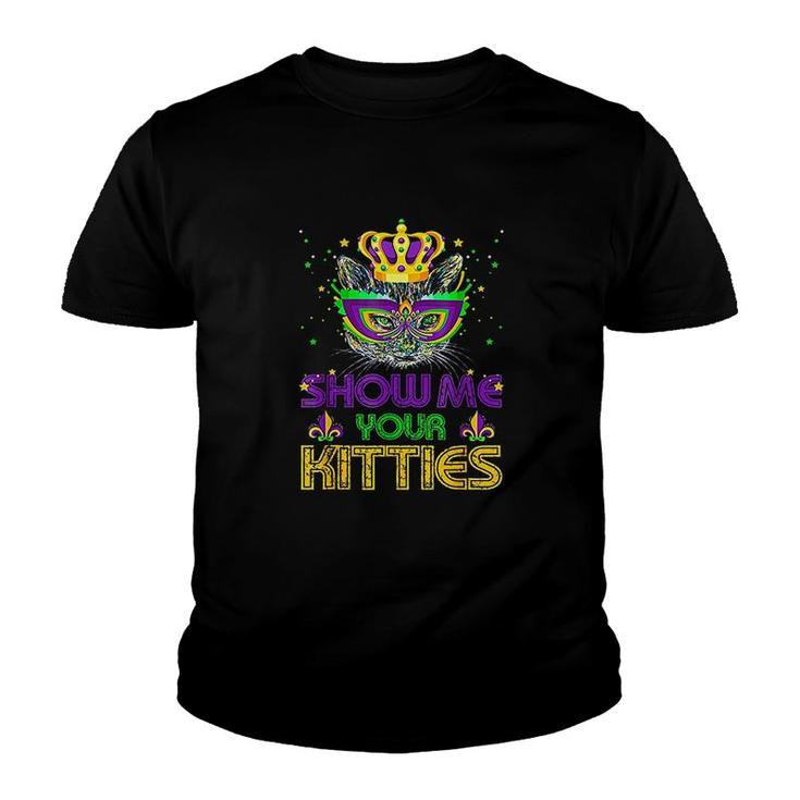 Show Me Your Kitties Mardi Gras  Naughty Mardi Gras Youth T-shirt