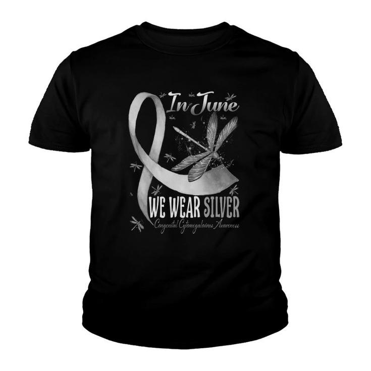 Silver Cmv Congenital Cytomegalovirus Awareness Dragonfly Youth T-shirt
