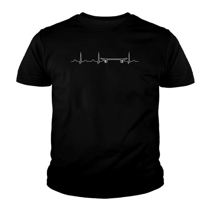 Skateboard Heartbeat Funny Cool Skater Gift Youth T-shirt