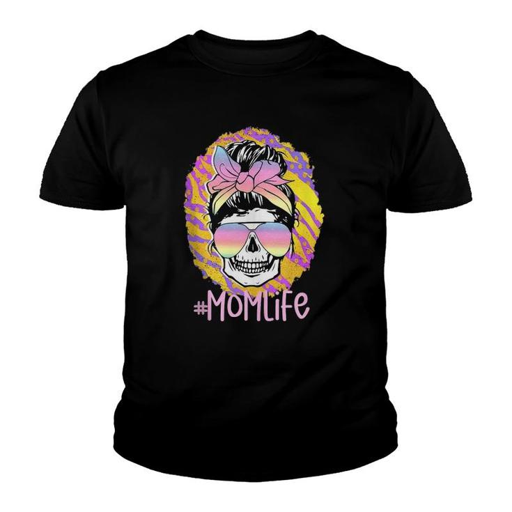 Skull Messy Bun Mom Life Bandana Pastel Ombre Sunglasses  Youth T-shirt
