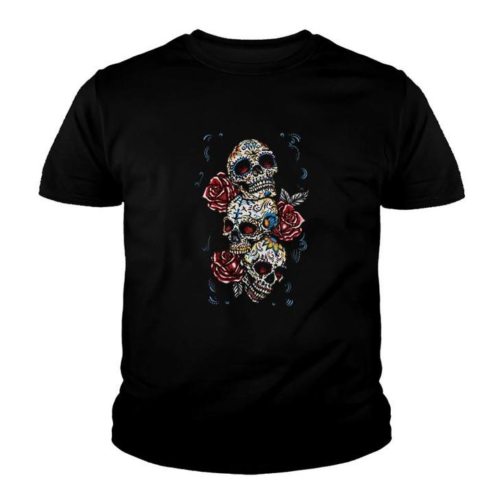 Skulls And Roses  Day Of The Dead Youth T-shirt