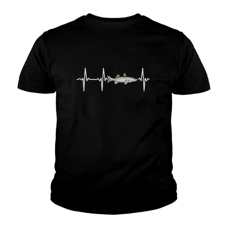Snook Heartbeat For Saltwater Fish Fishing Lovers Youth T-shirt