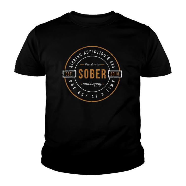 Sober Since 2018 3 Years Sobriety Anniversary Gift Youth T-shirt