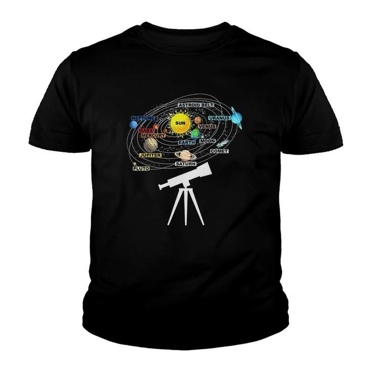 Solar System Planets Astronomy Space Science Telescope Youth T-shirt