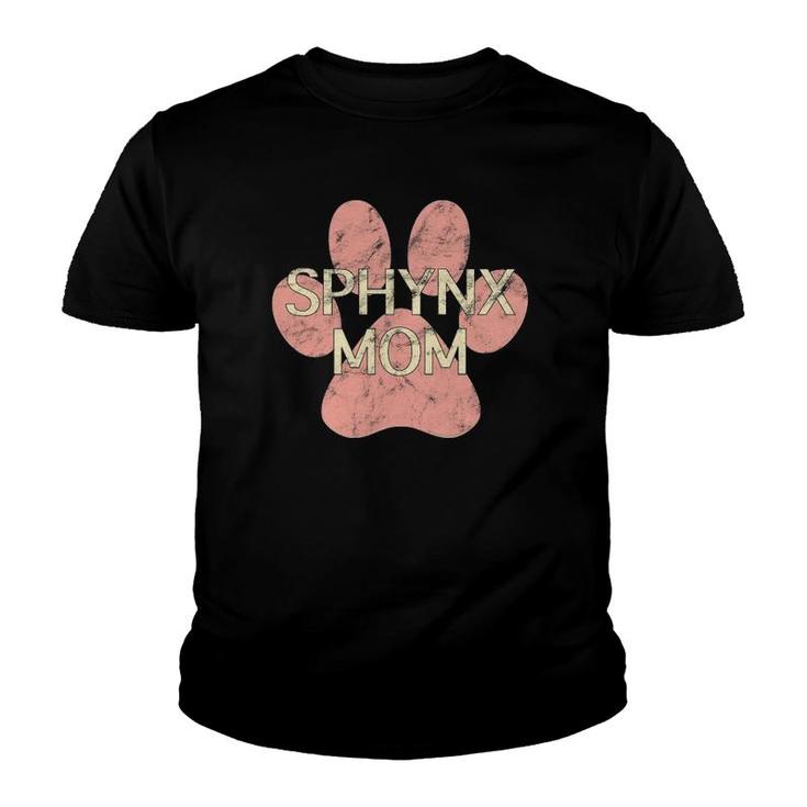Sphynx Mom Pink Distressed Cat Paw Print Cat Mom Youth T-shirt