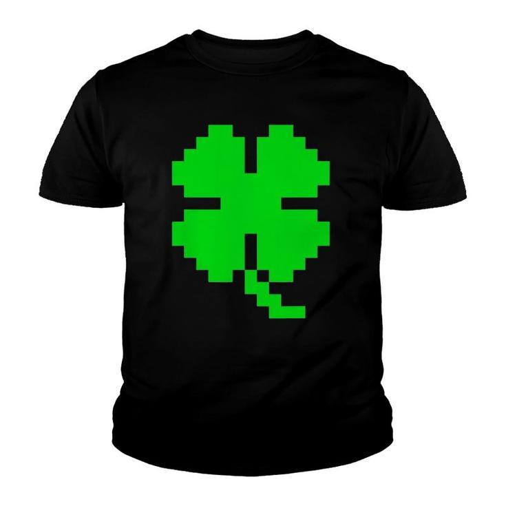 St Patrick's Day Video Games Clover Retro 8 Bit Pixel Art Youth T-shirt