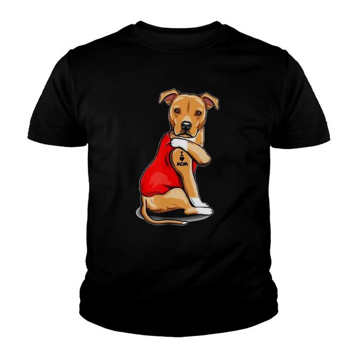 Staffordshire Bull Terrier Dog Tattoo I Love Mom Mother's Youth T-shirt