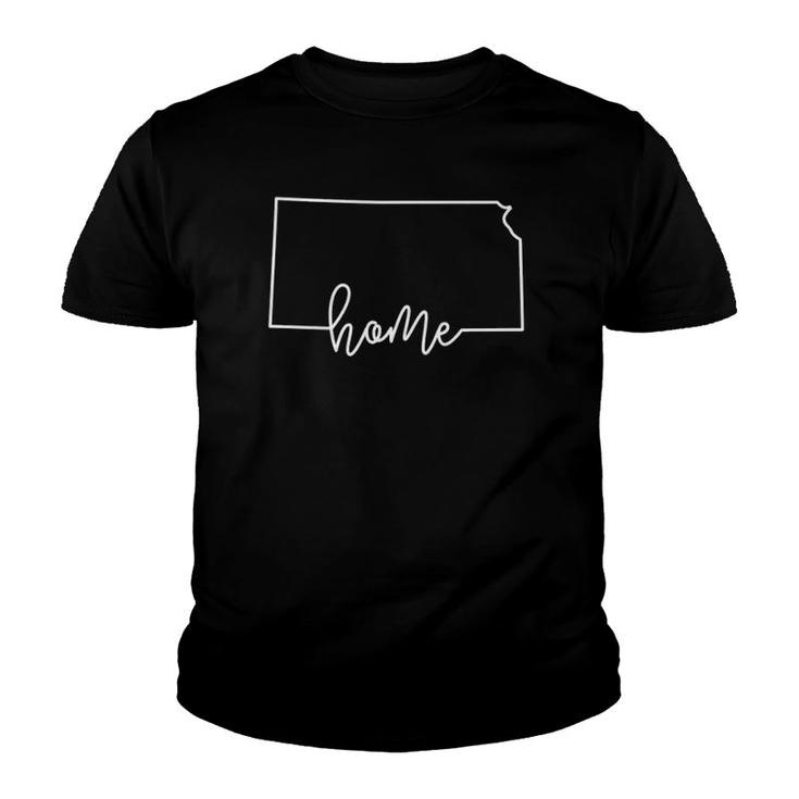 State Of Kansas Outline With Home Script Acj016b Youth T-shirt