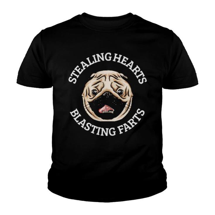 Stealing Hearts And Blasting Farts Dog Farts Pug  Youth T-shirt