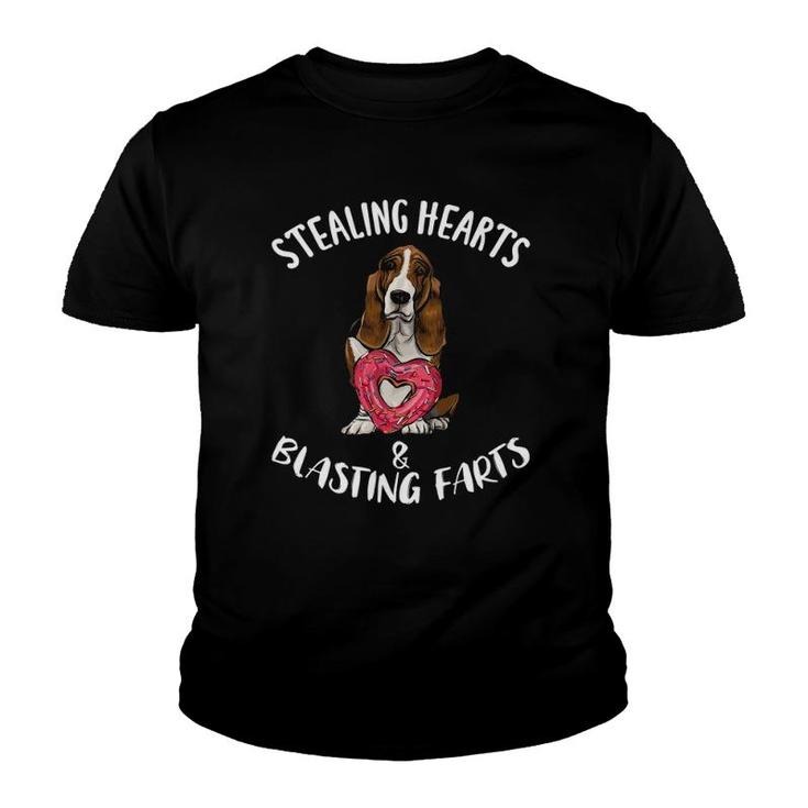 Stealing Hearts Blasting Farts Basset Hound Valentine's Day Youth T-shirt