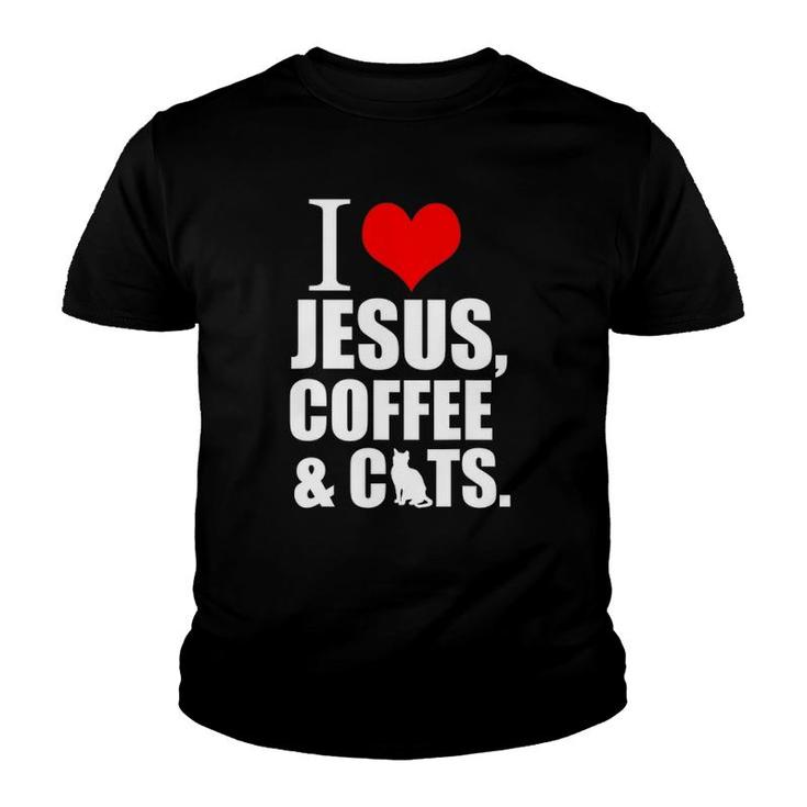 Storecastle I Love Jesus Christian Coffee And Cats Gift Youth T-shirt