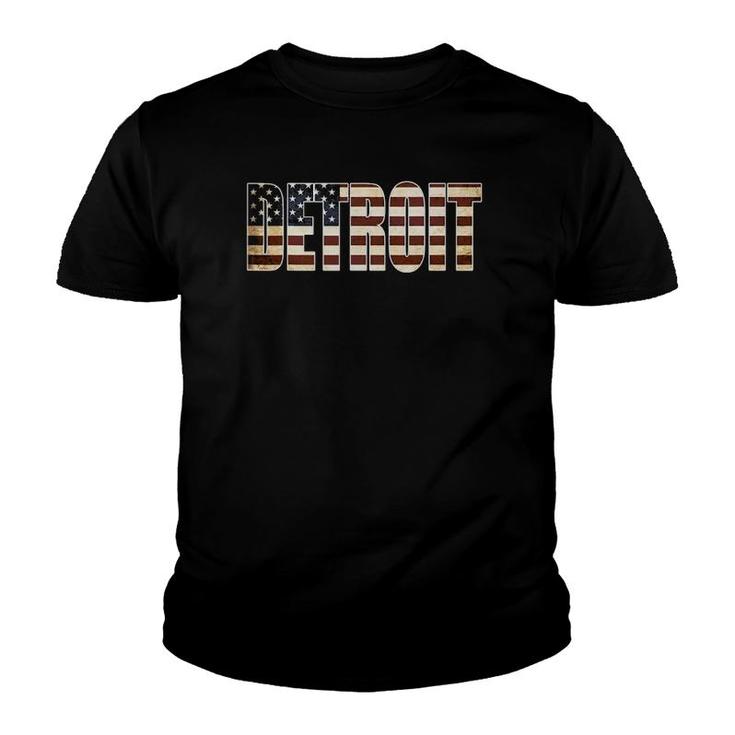 Straight Outta Detroit Us Flag Patriotic Youth T-shirt