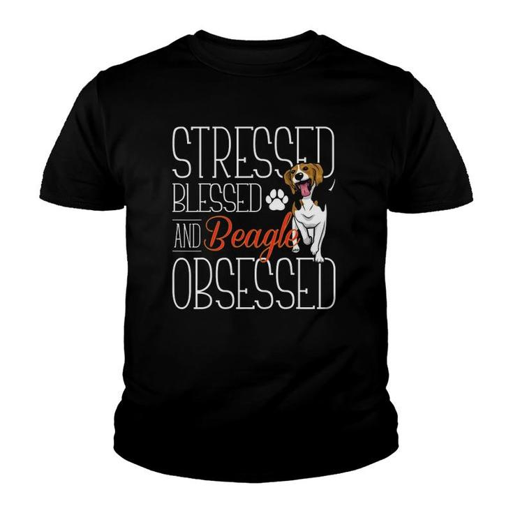 Stressed Blessed & Beagle Obsessed Beagle Dog Youth T-shirt