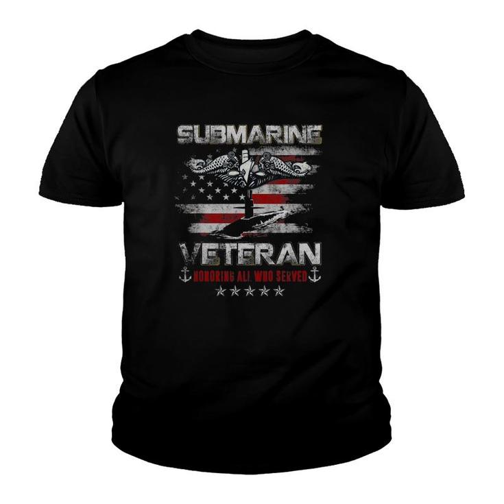 Submarine Veteran Honoring All Who Service Flag Veterans Day Youth T-shirt