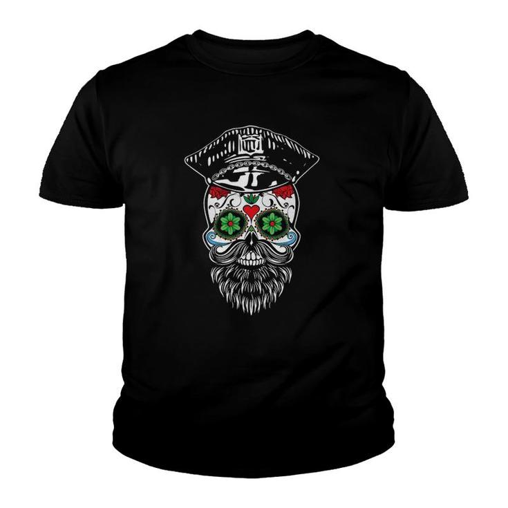Sugar Skull Gay Daddy Bear & Biker Hat Leather Sugar Skull Youth T-shirt