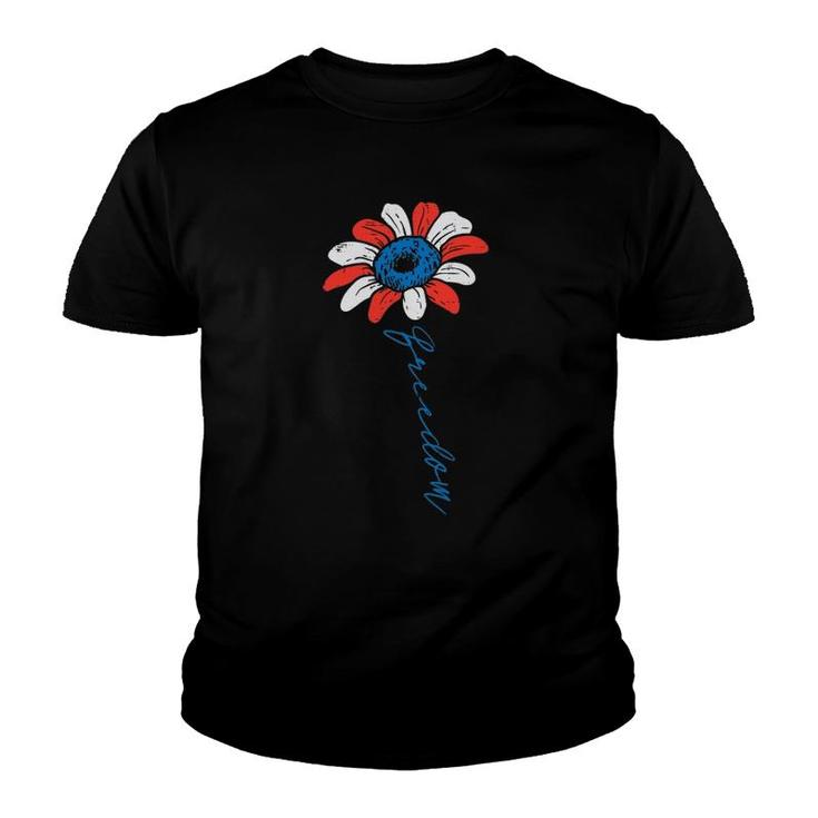 Sunflower Freedom American Flag Usa 4Th Of July Fourth Women Youth T-shirt