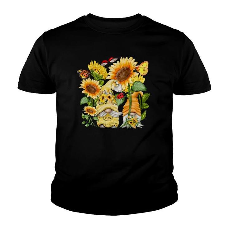 Sunflower Gnome Butterfly & Ladybug For Gardeners - Floral Youth T-shirt