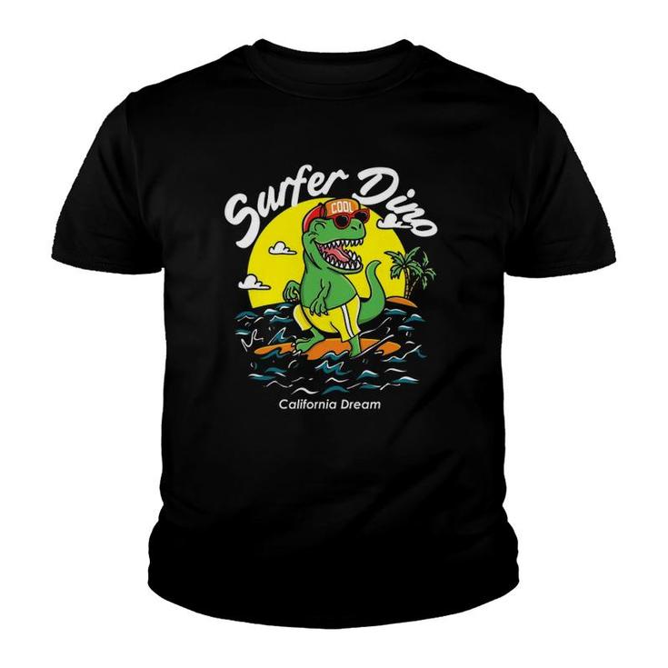 Surfer Dino Cali Surfingrex Dinosaur Surfing Gift Youth T-shirt
