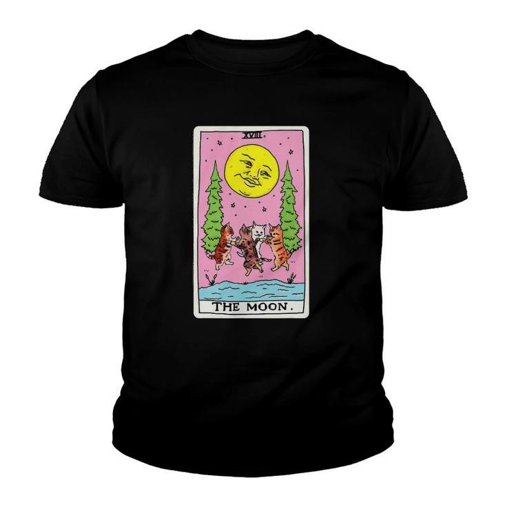 Tarot Card Crescent Moon And Cat Squad Graphic Youth T-shirt