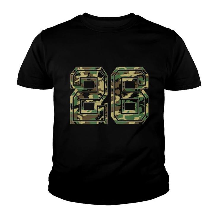 Team Jersey Number 26 Camo Camouflage  Youth T-shirt