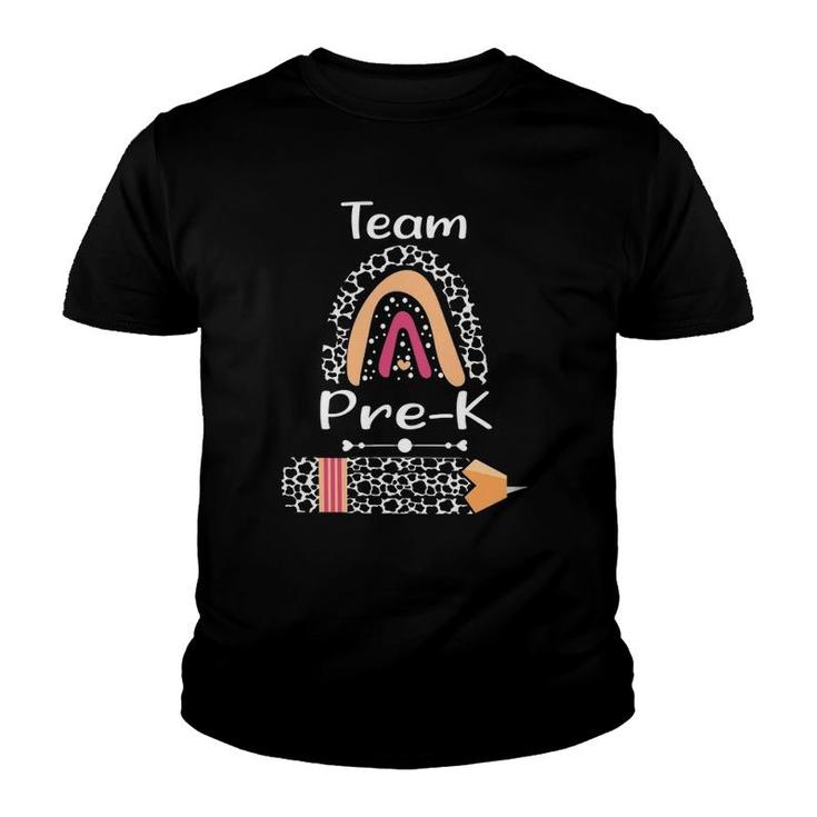 Team Pre-K Teacher Squad Cow Print Pattern Rainbow Youth T-shirt