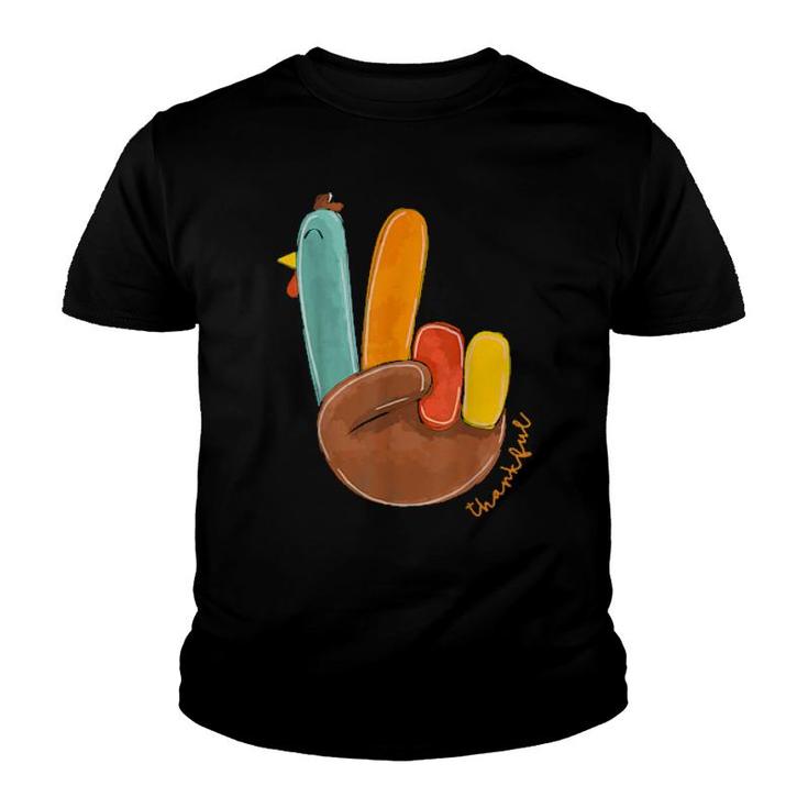 Thanksgiving Thankful Turkey Peace Hand Sign, Thanksgiving  Youth T-shirt
