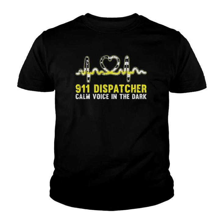 The Calm Voice In The Dark 911 Dispatcher Thin Gold Line Youth T-shirt