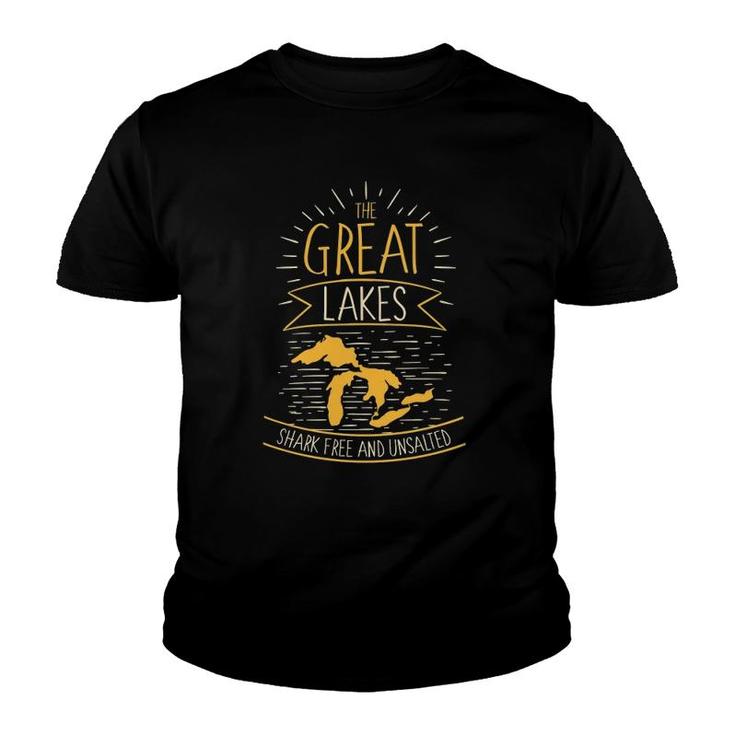 The Great Lakes Shark Free Unsalted Michigan Gift  Youth T-shirt