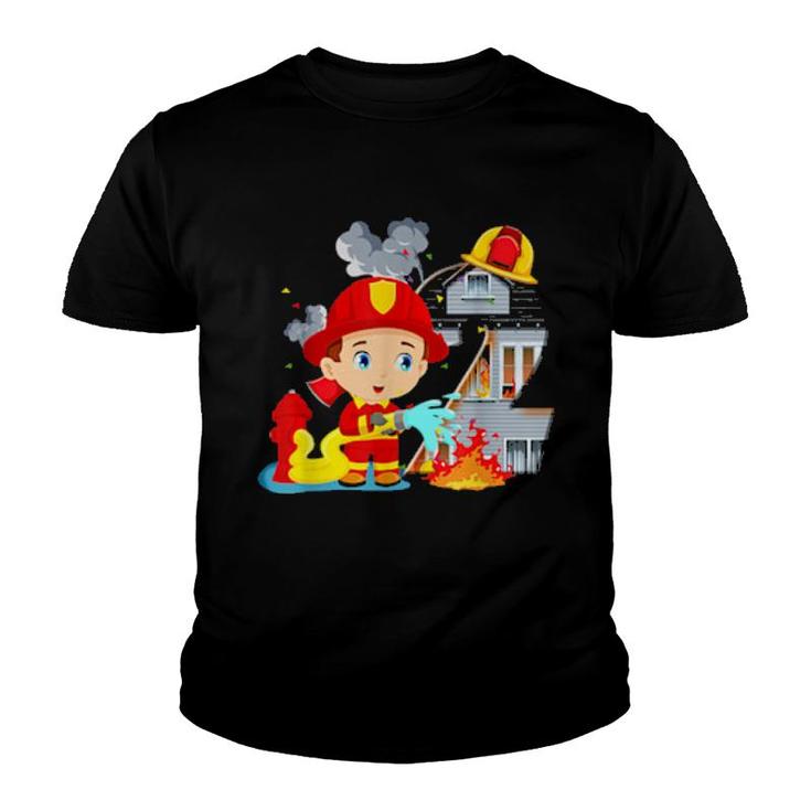 The Little Fireman Birthday  2 Year Old 2Nd Birthday  Youth T-shirt