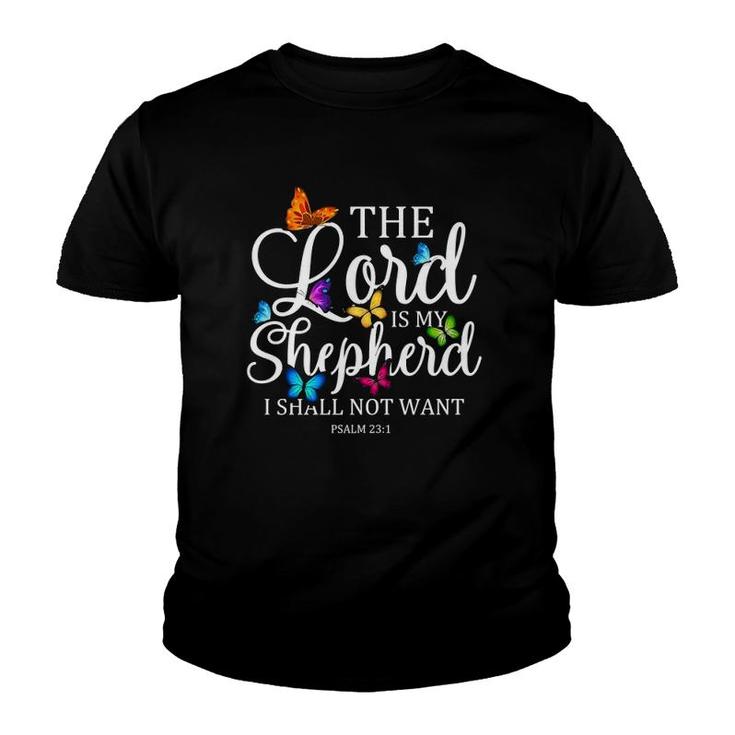 The Lord Is My Shepherd Butterfly Art Psalm 231 Religious  Youth T-shirt